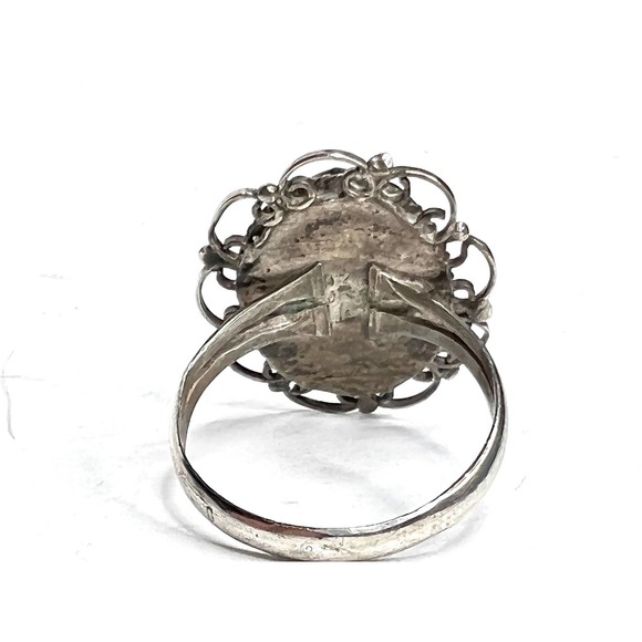 Vintage Sterling Amazonite Filigree Ring Sz 6 - Picture 4 of 5